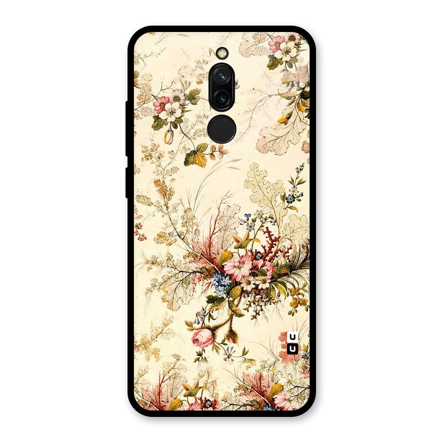 Beige Floral Glass Back Case for Redmi 8