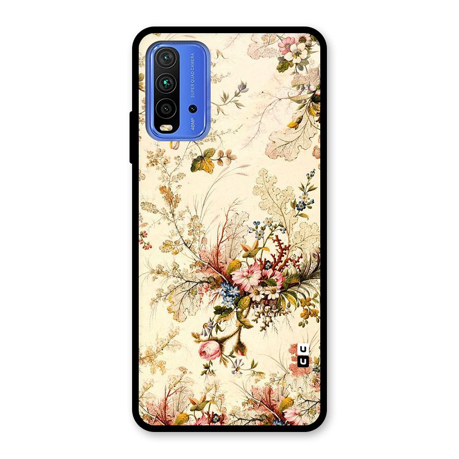 Beige Floral Glass Back Case for Redmi 9 Power