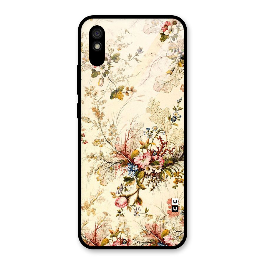 Beige Floral Glass Back Case for Redmi 9i