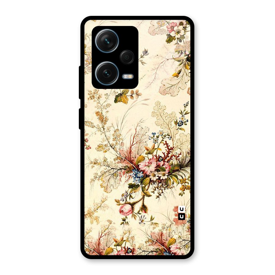 Beige Floral Glass Back Case for Redmi Note 12 Pro Plus 5G