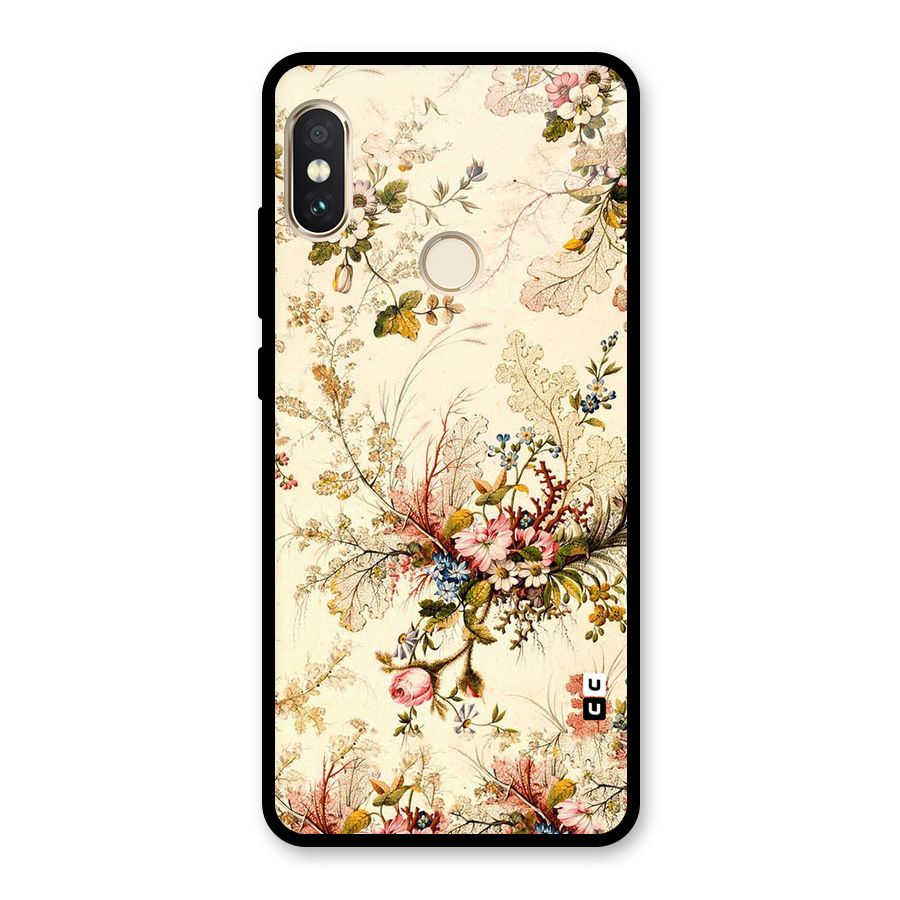 Beige Floral Glass Back Case for Redmi Note 5 Pro