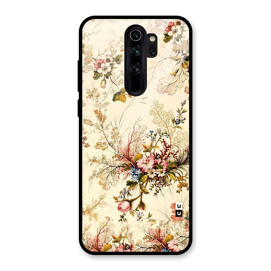 Beige Floral Glass Back Case for Redmi Note 8 Pro