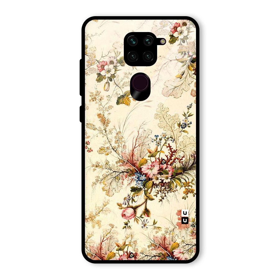 Beige Floral Glass Back Case for Redmi Note 9