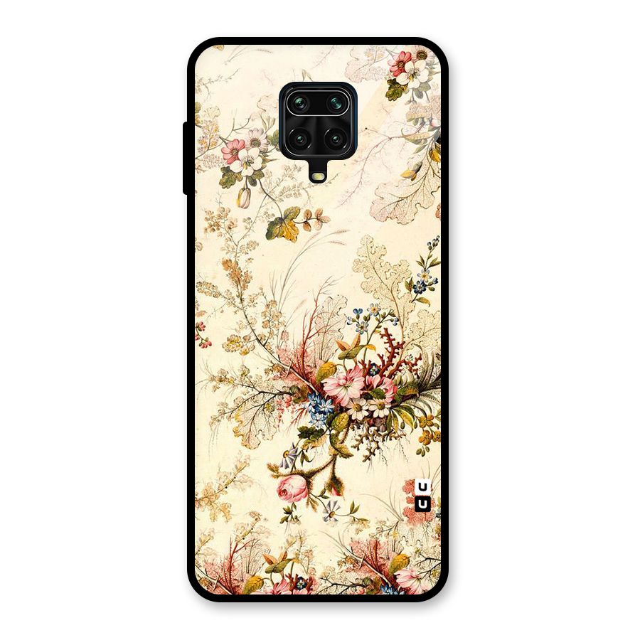 Beige Floral Glass Back Case for Redmi Note 9 Pro