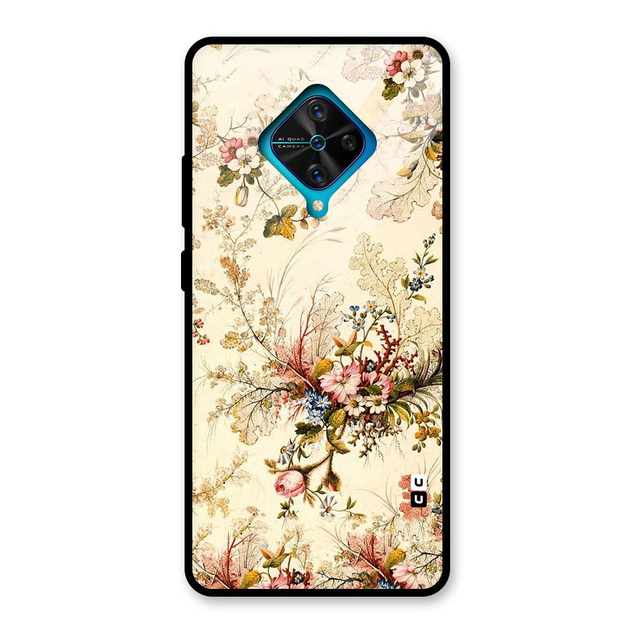 Beige Floral Glass Back Case for Vivo S1 Pro