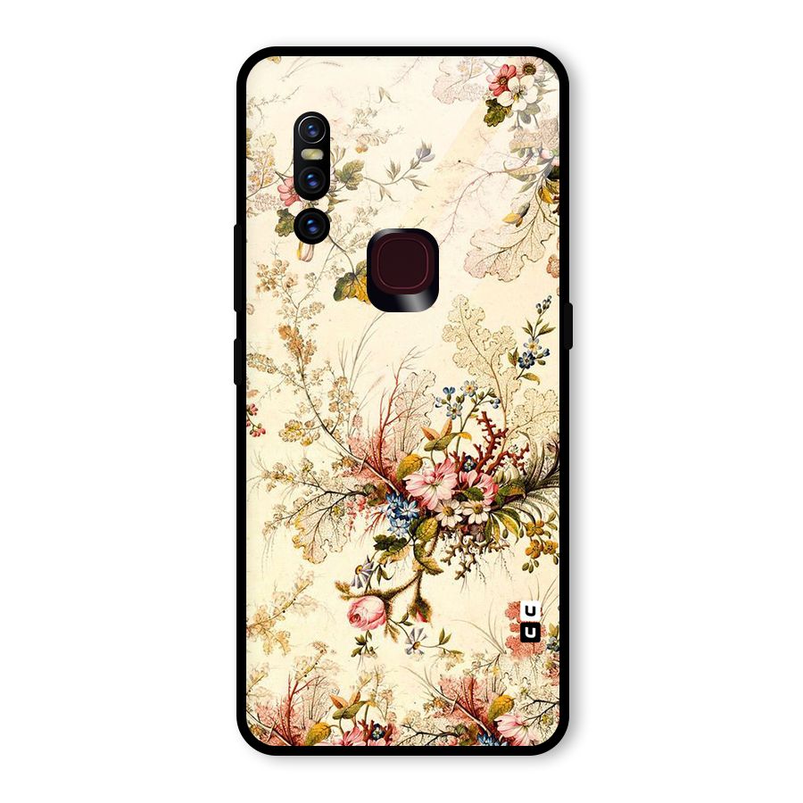 Beige Floral Glass Back Case for Vivo V15