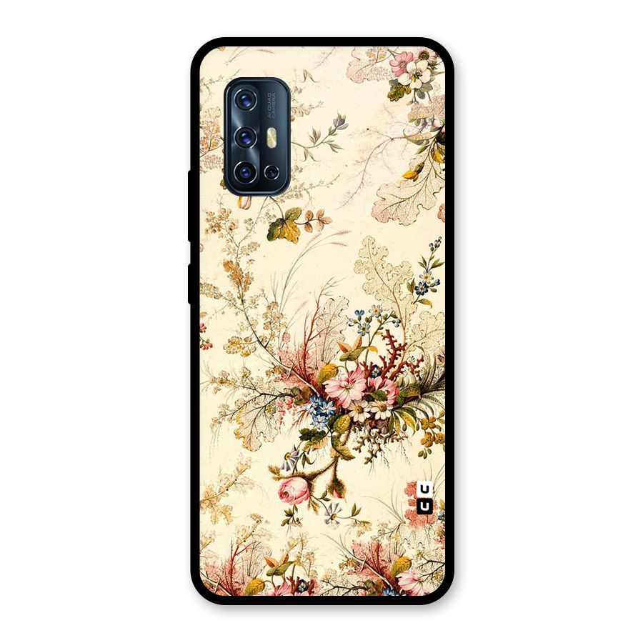 Beige Floral Glass Back Case for Vivo V17