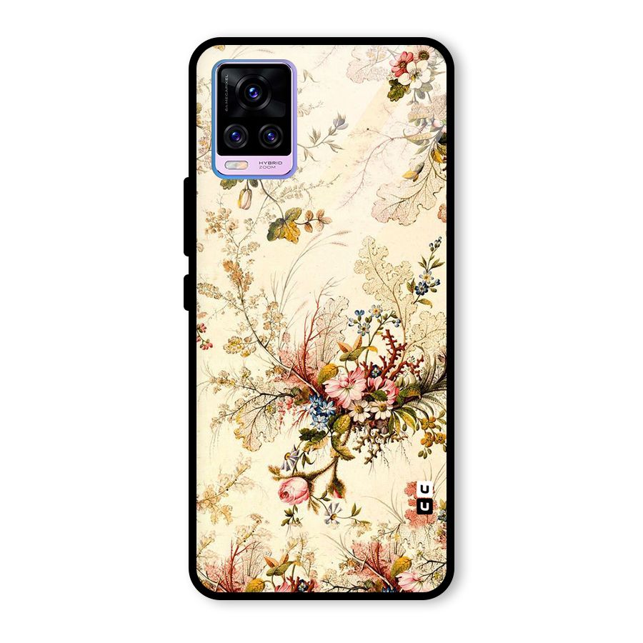 Beige Floral Glass Back Case for Vivo V20 Pro
