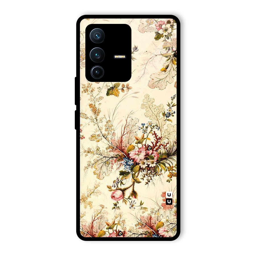 Beige Floral Glass Back Case for Vivo V23 Pro