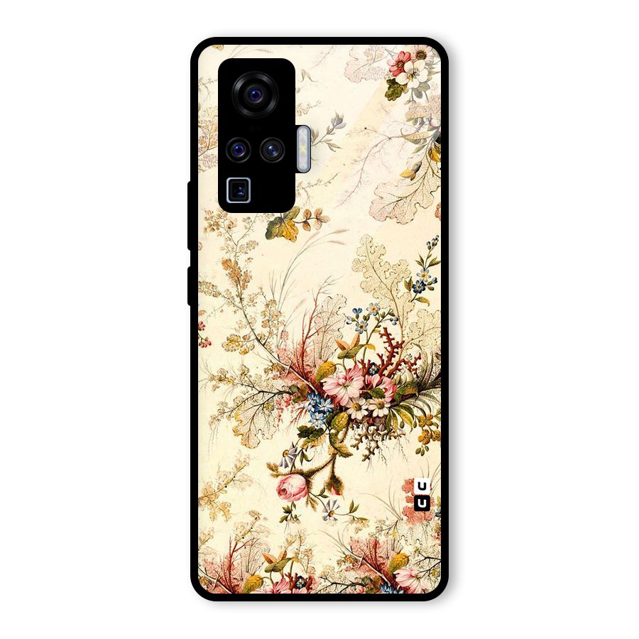 Beige Floral Glass Back Case for Vivo X50 Pro