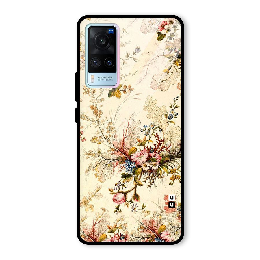Beige Floral Glass Back Case for Vivo X60