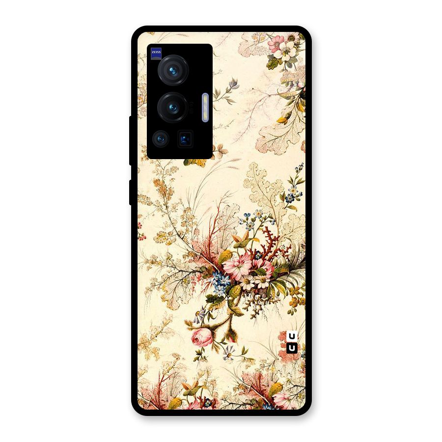 Beige Floral Glass Back Case for Vivo X70 Pro