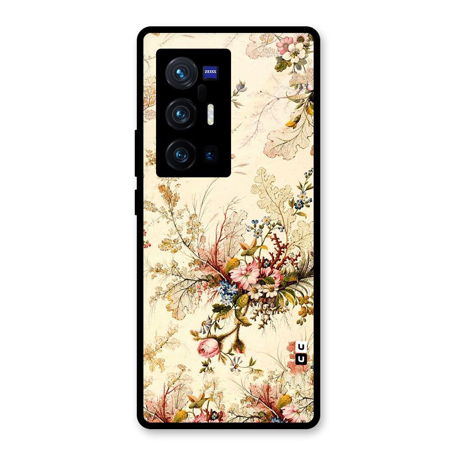 Beige Floral Glass Back Case for Vivo X70 Pro Plus