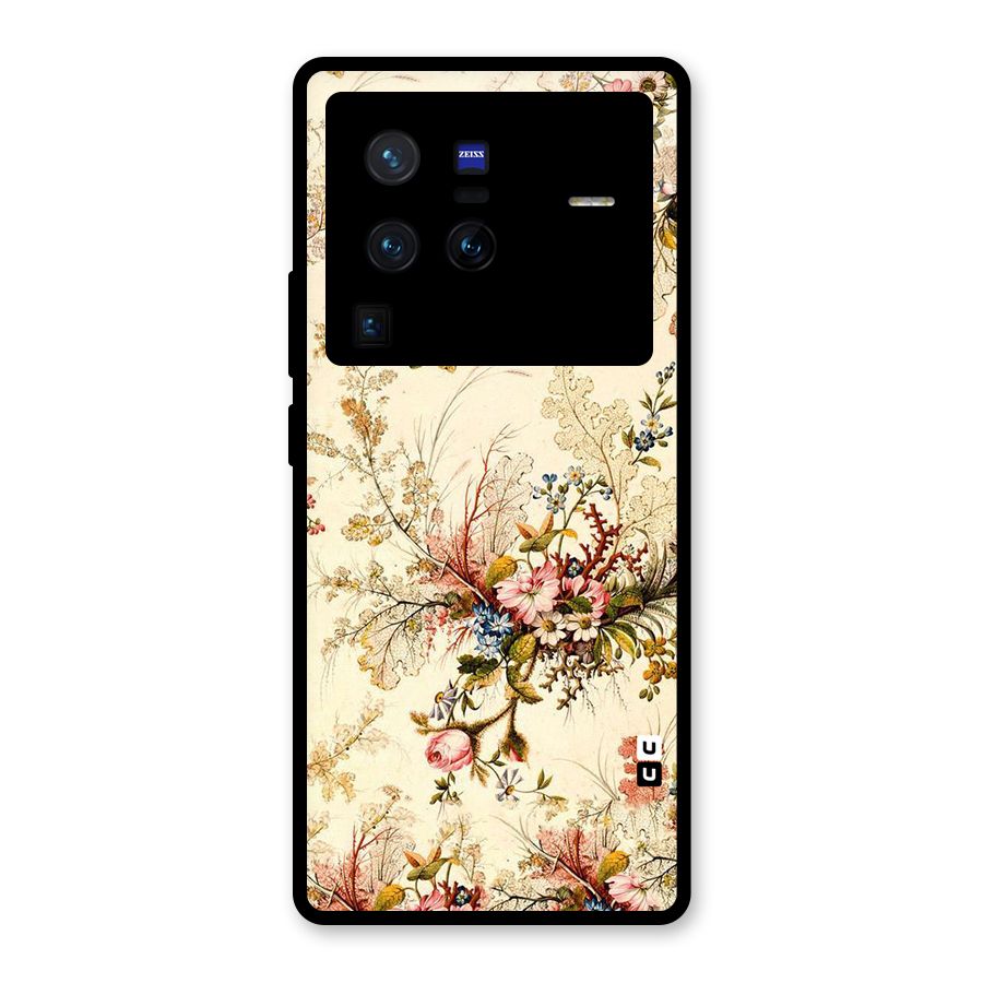 Beige Floral Glass Back Case for Vivo X80 Pro