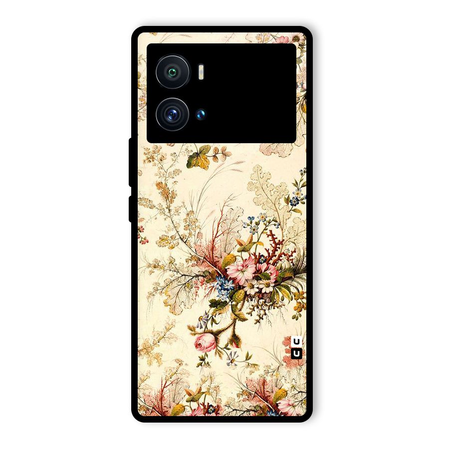 Beige Floral Glass Back Case for Vivo iQOO 9 Pro