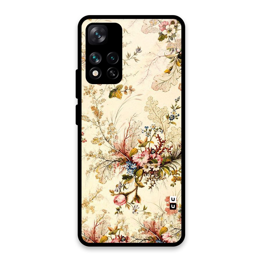 Beige Floral Glass Back Case for Xiaomi 11i HyperCharge 5G