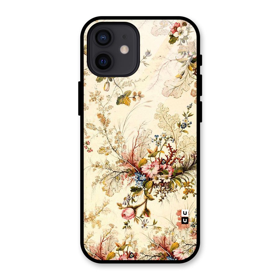Beige Floral Glass Back Case for iPhone 12