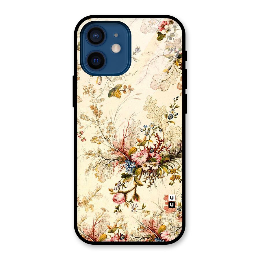 Beige Floral Glass Back Case for iPhone 12 Mini