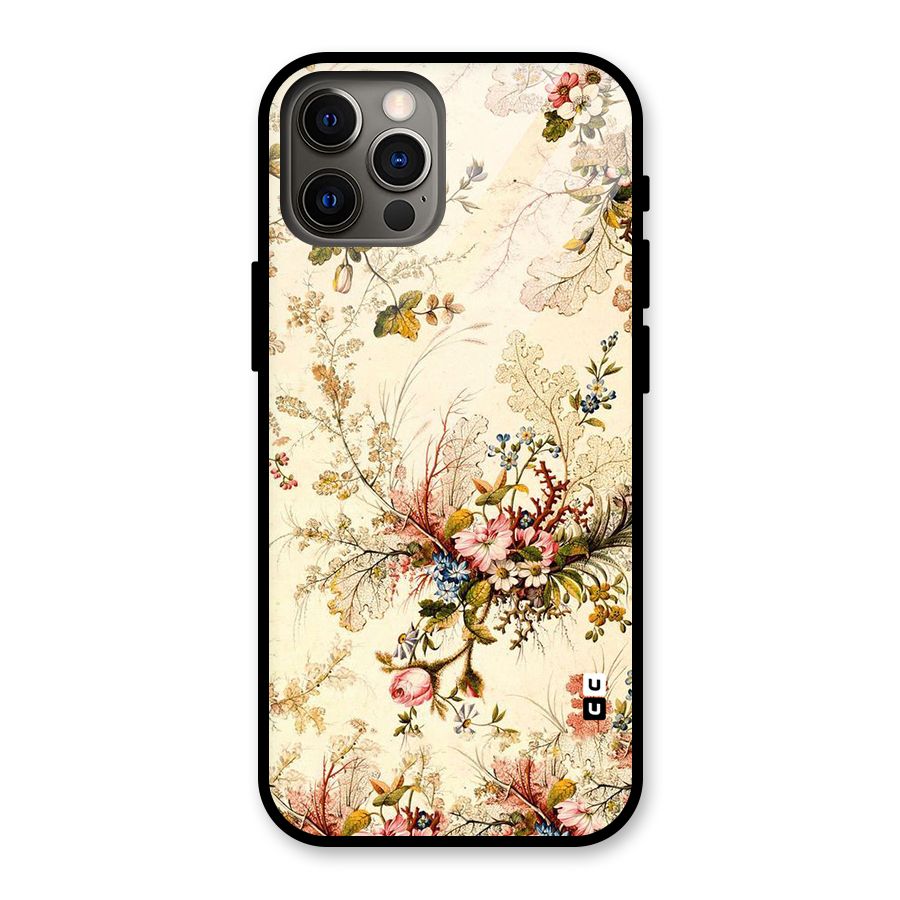 Beige Floral Glass Back Case for iPhone 12 Pro
