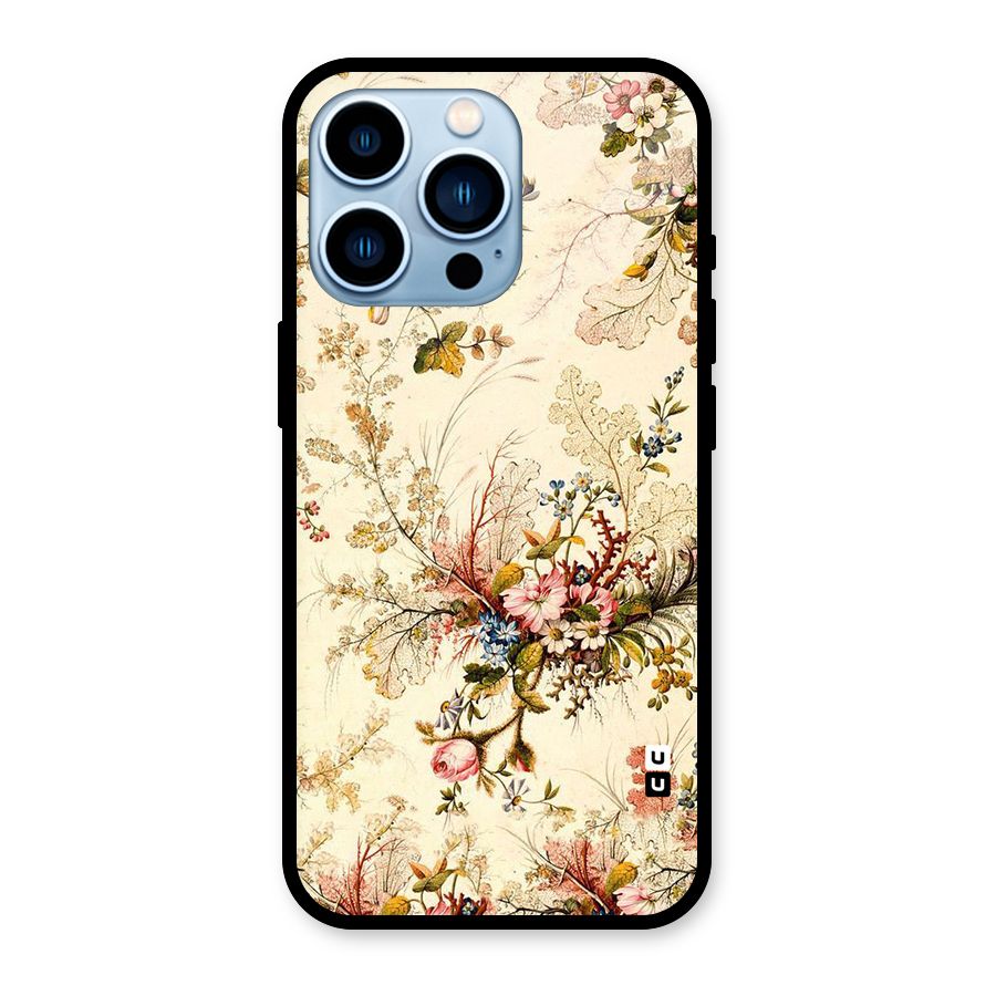 Beige Floral Glass Back Case for iPhone 13 Pro