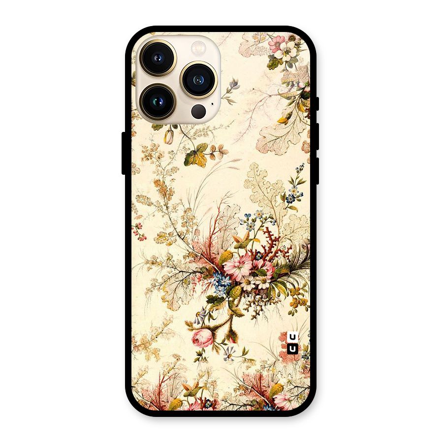 Beige Floral Glass Back Case for iPhone 13 Pro Max