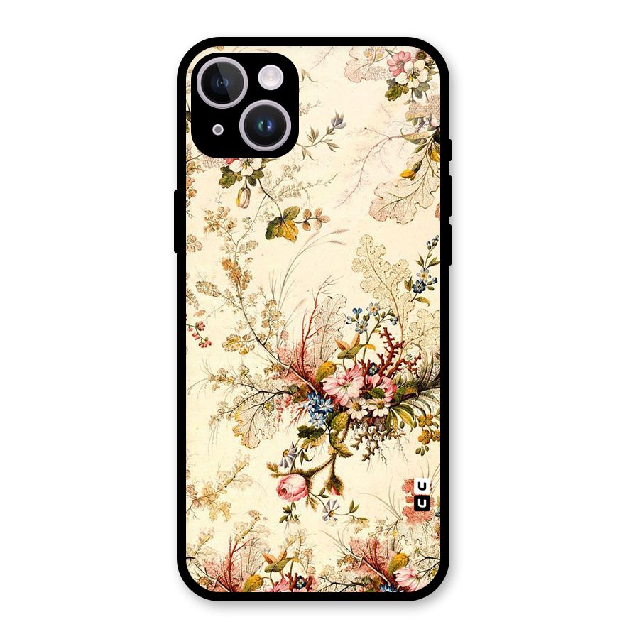Beige Floral Glass Back Case for iPhone 14 Plus