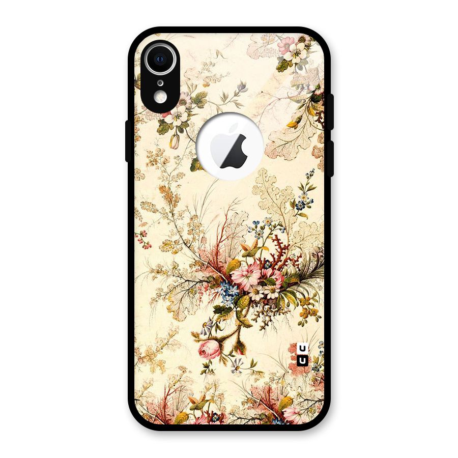 Beige Floral Glass Back Case for iPhone XR Logo Cut
