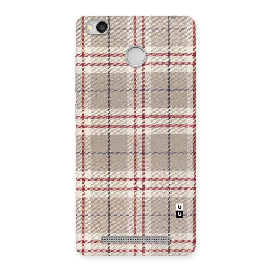 Beige Red Check Back Case for Redmi 3S Prime