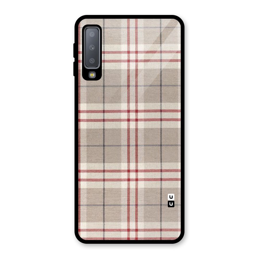 Beige Red Check Glass Back Case for Galaxy A7 (2018)