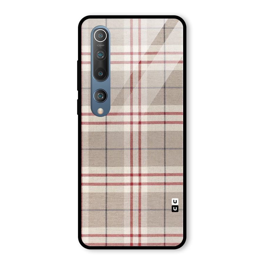 Beige Red Check Glass Back Case for Mi 10