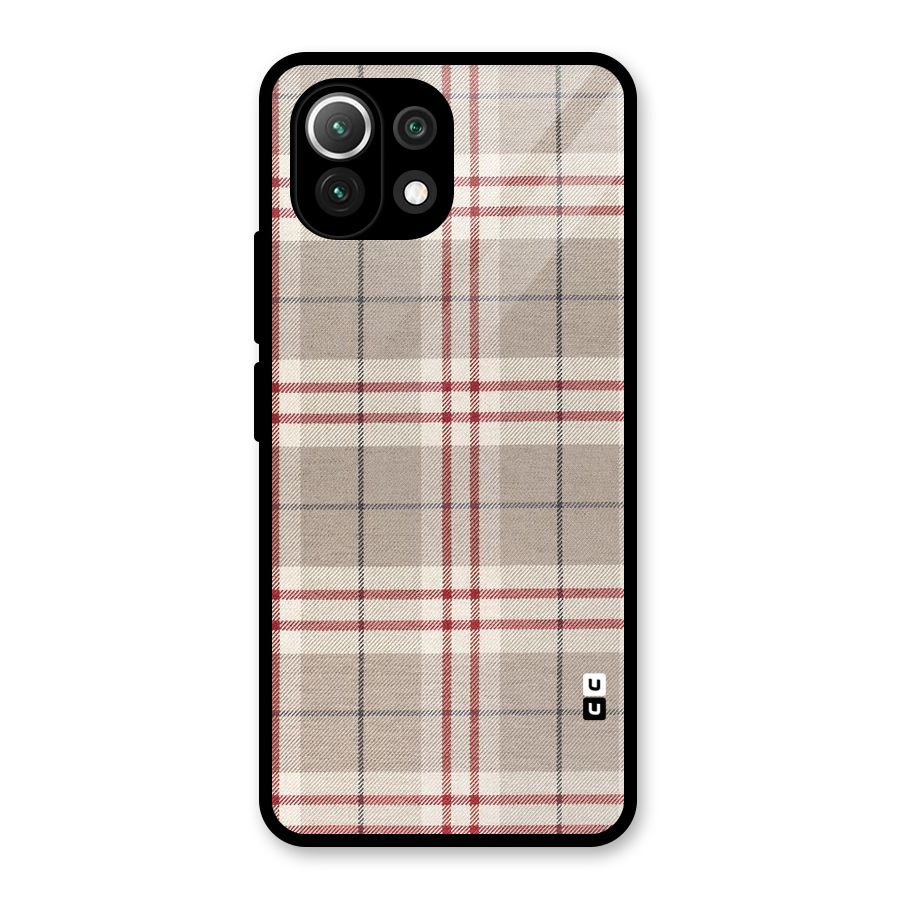 Beige Red Check Glass Back Case for Mi 11 Lite