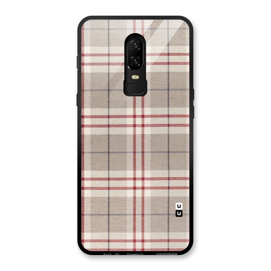 Beige Red Check Glass Back Case for OnePlus 6