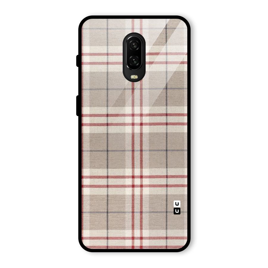 Beige Red Check Glass Back Case for OnePlus 6T