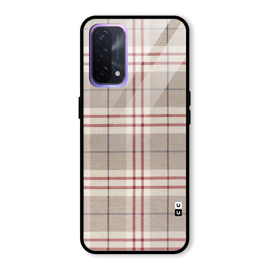 Beige Red Check Glass Back Case for Oppo A74 5G