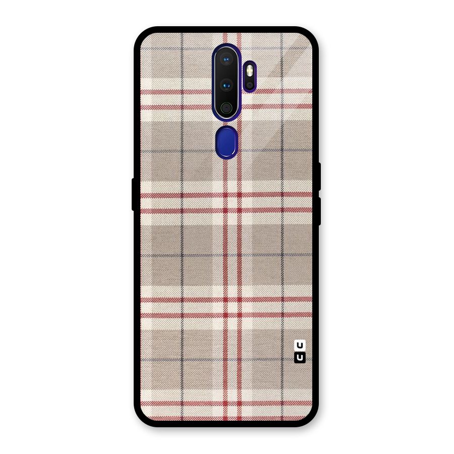 Beige Red Check Glass Back Case for Oppo A9 (2020)