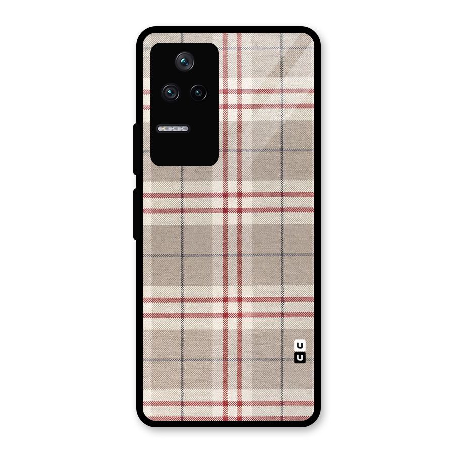Beige Red Check Glass Back Case for Poco F4 5G