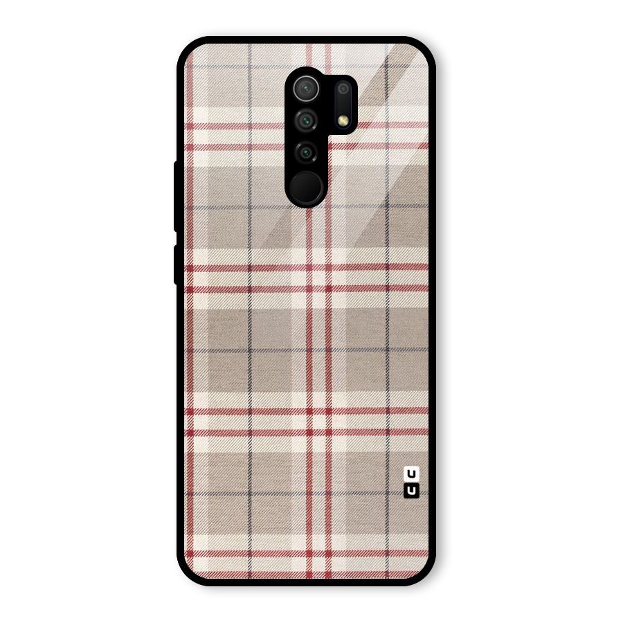 Beige Red Check Glass Back Case for Poco M2