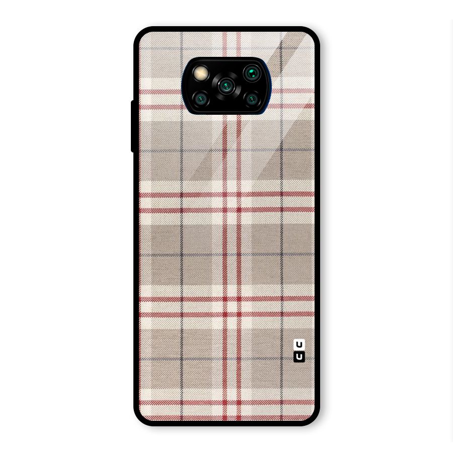 Beige Red Check Glass Back Case for Poco X3 Pro
