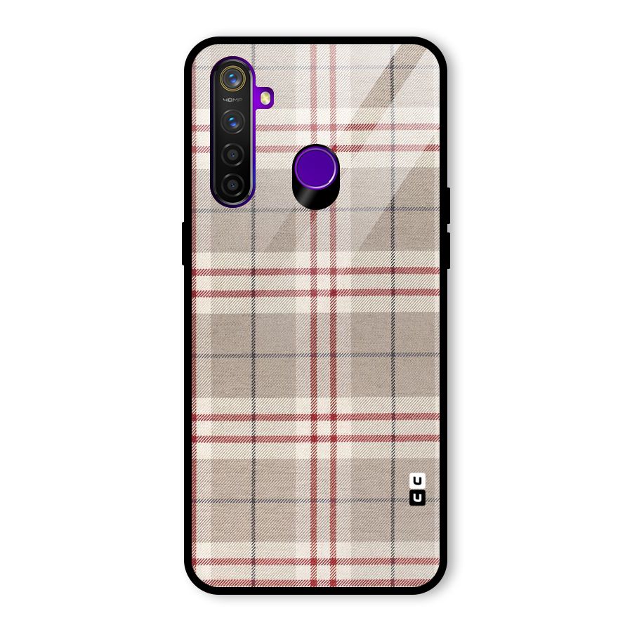 Beige Red Check Glass Back Case for Realme 5 Pro