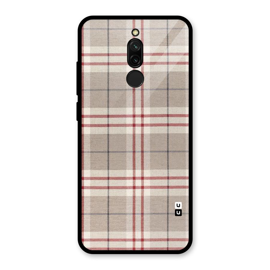 Beige Red Check Glass Back Case for Redmi 8