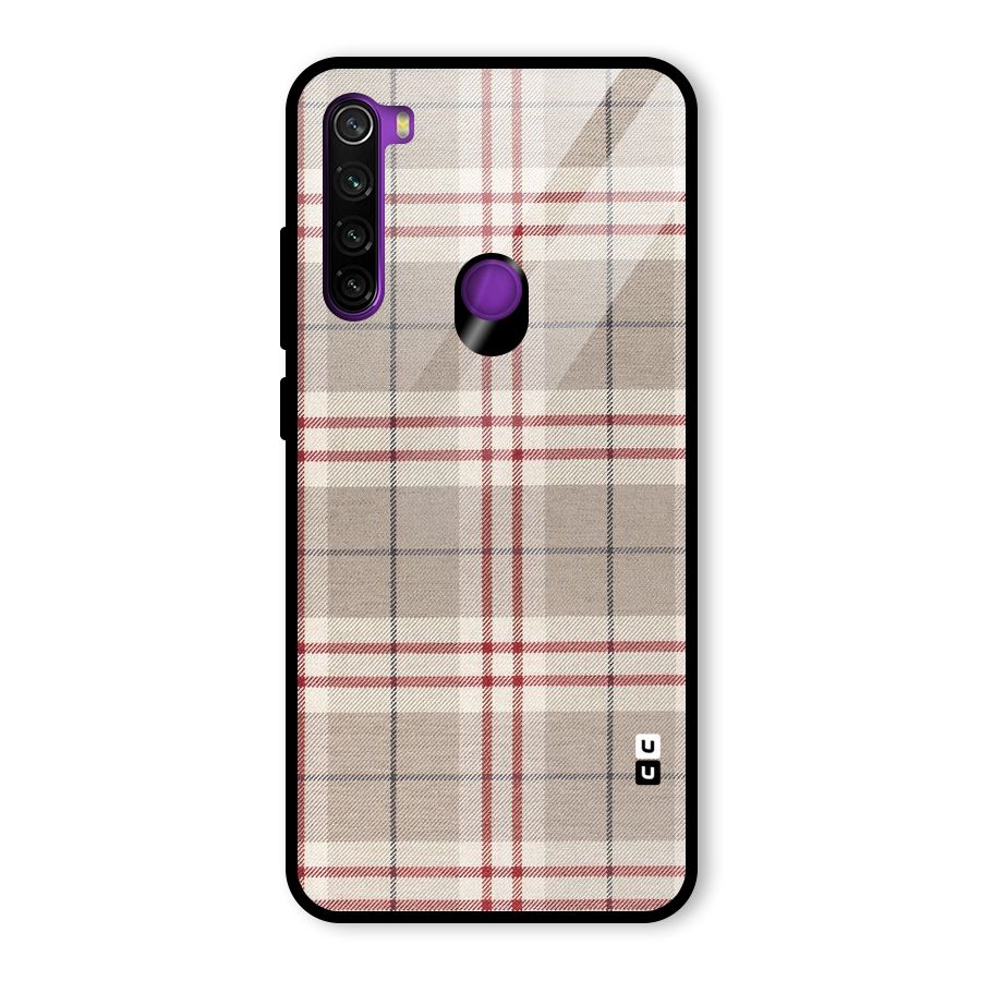 Beige Red Check Glass Back Case for Redmi Note 8