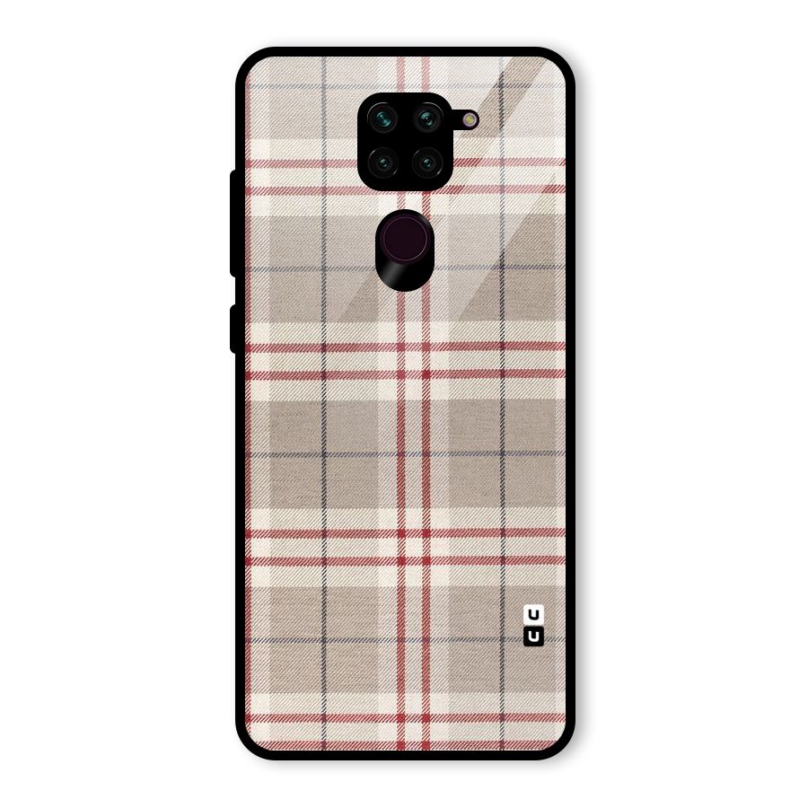 Beige Red Check Glass Back Case for Redmi Note 9