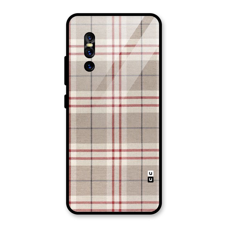 Beige Red Check Glass Back Case for Vivo V15 Pro
