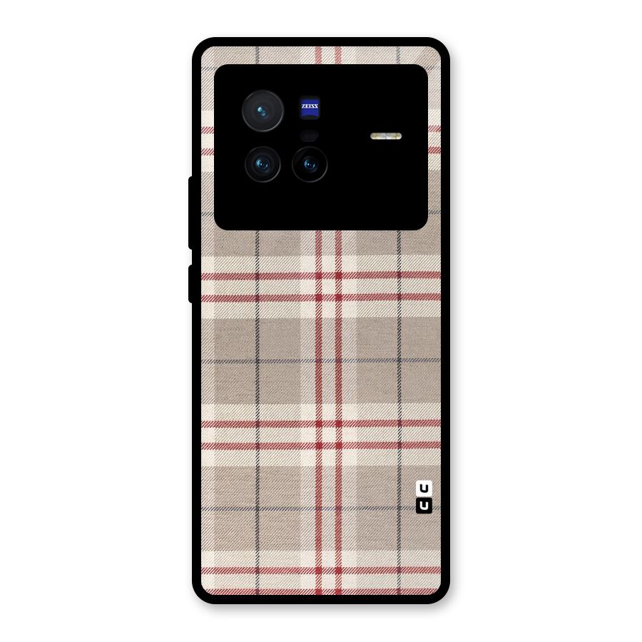 Beige Red Check Glass Back Case for Vivo X80