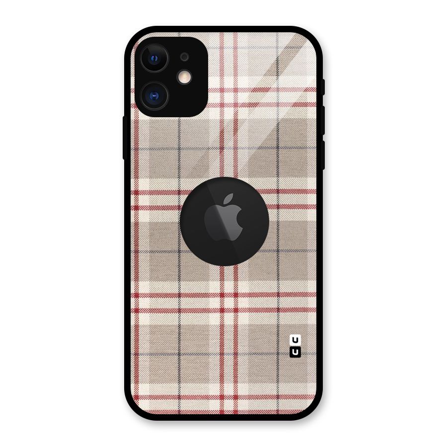 Beige Red Check Glass Back Case for iPhone 11 Logo Cut