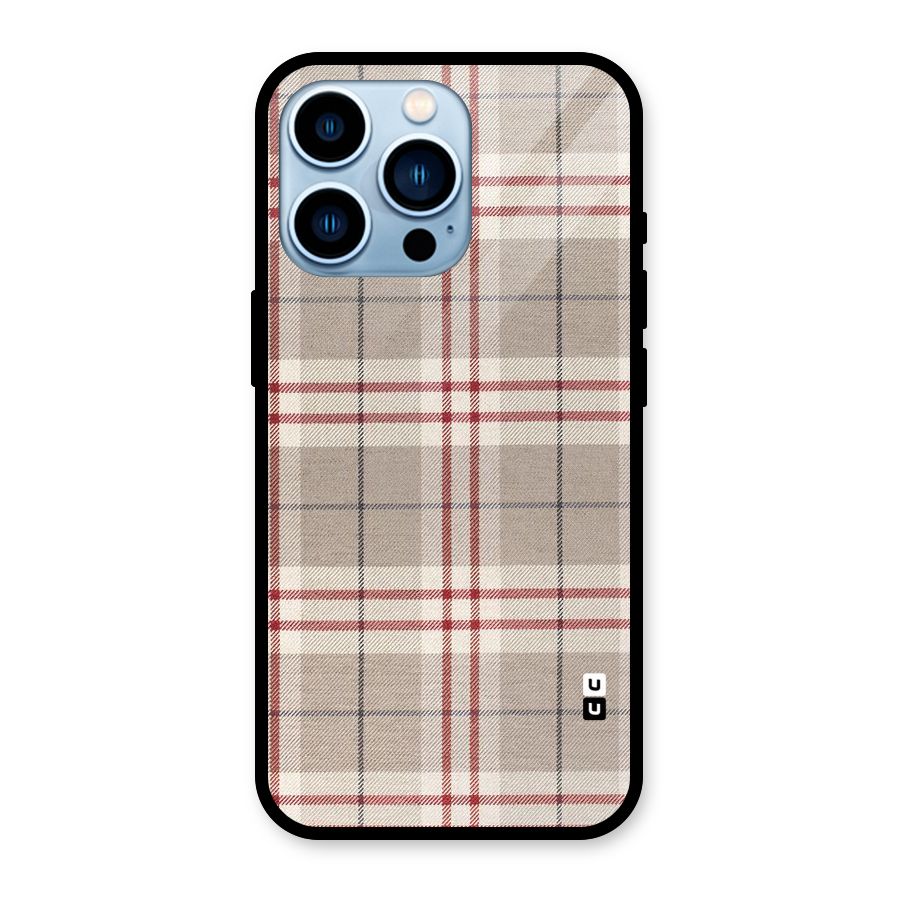 Beige Red Check Glass Back Case for iPhone 13 Pro