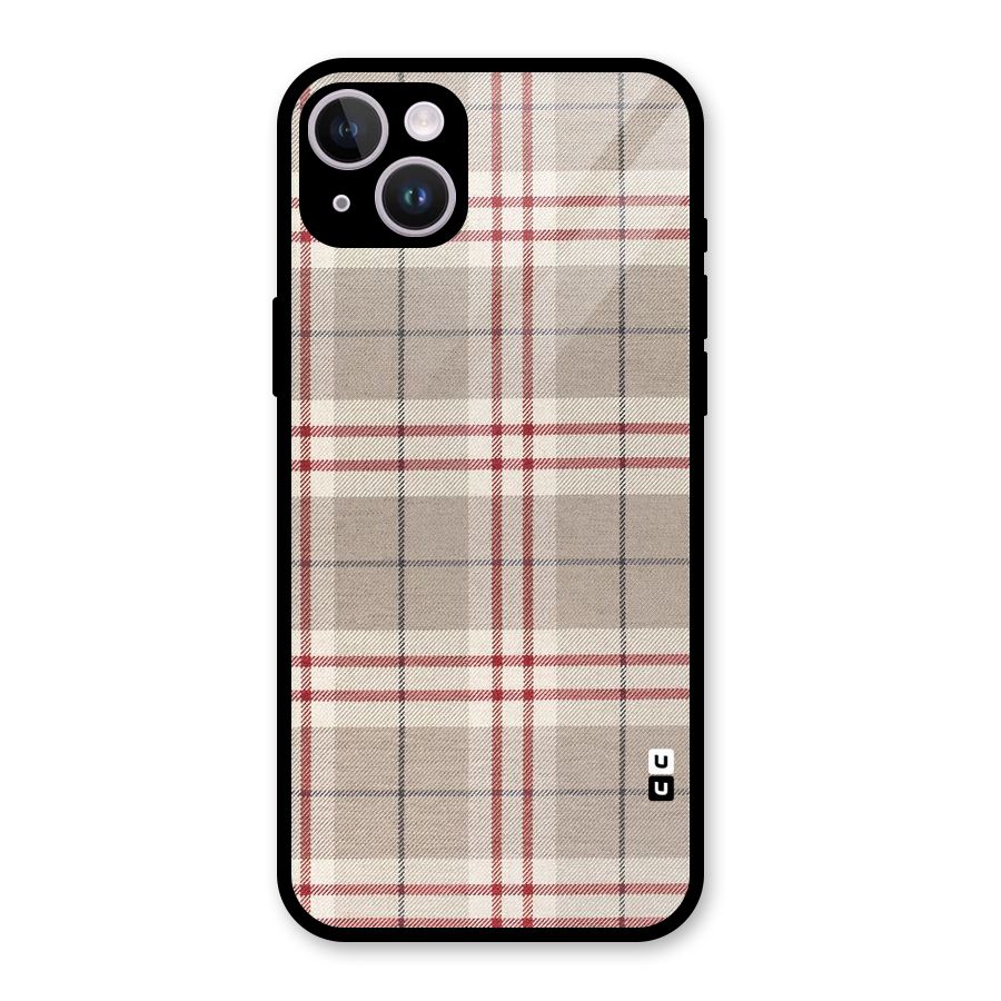 Beige Red Check Glass Back Case for iPhone 14 Plus