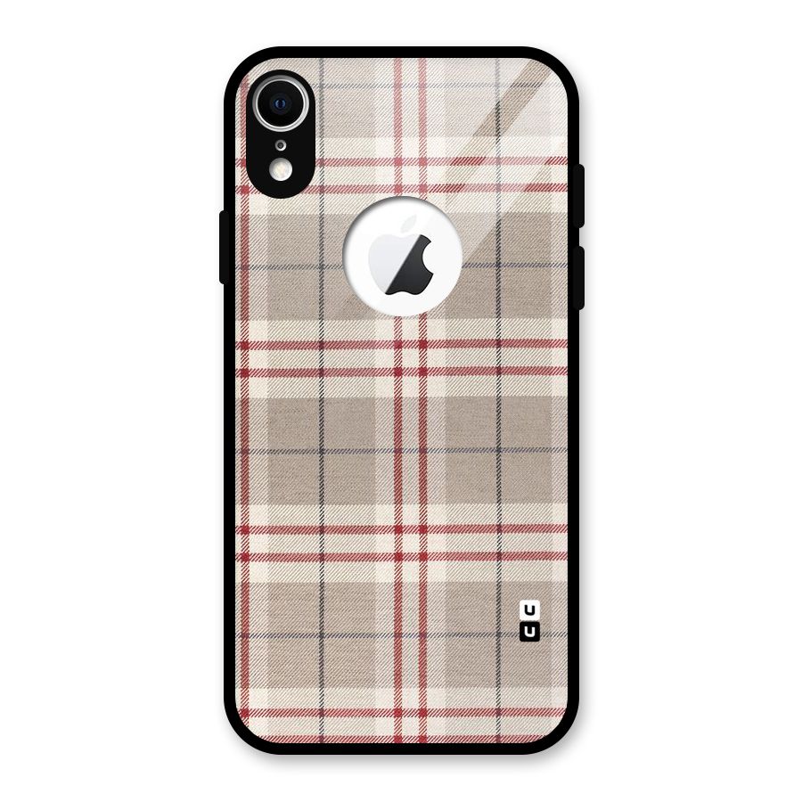 Beige Red Check Glass Back Case for iPhone XR Logo Cut