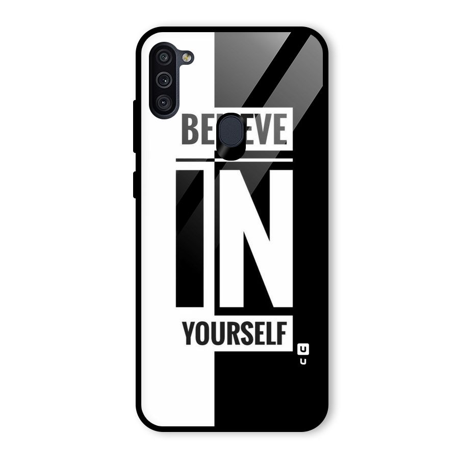 Believe Yourself Black Glass Back Case for Galaxy M11