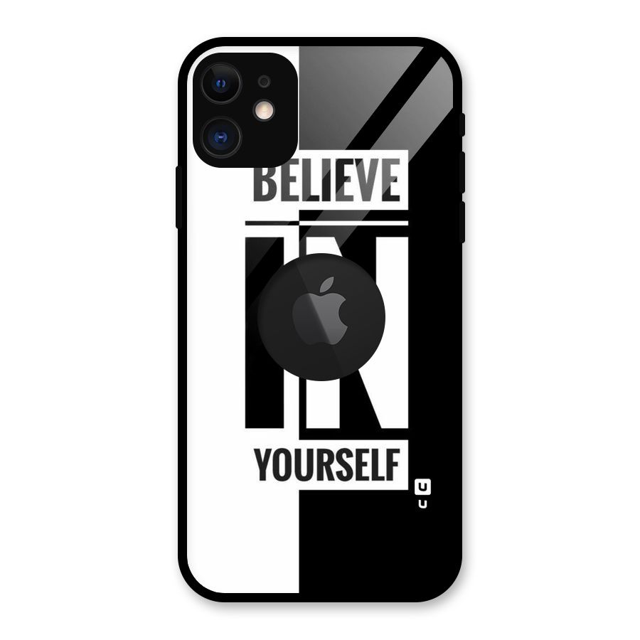 Believe Yourself Black Glass Back Case for iPhone 11 Logo Cut